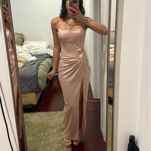 Romancing | Thigh Split Corset Strapless Maxi Dress - Light Pink / Club L London